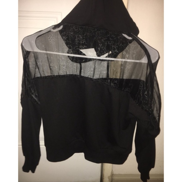 Black hoodie with mesh strip NWOT - Picture 5 of 6